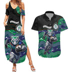 Custom Warriors Couples Matching Summer Maxi Dress and Hawaiian Shirt Tiki Mascot With Aboriginal Indigenous