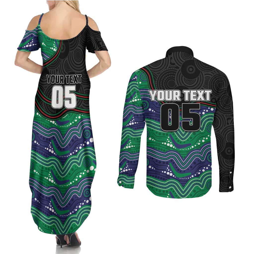 Custom Warriors Couples Matching Summer Maxi Dress and Long Sleeve Button Shirt Tiki Mascot With Aboriginal Indigenous