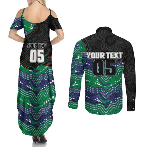 Custom Warriors Couples Matching Summer Maxi Dress and Long Sleeve Button Shirt Tiki Mascot With Aboriginal Indigenous