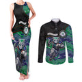 Custom Warriors Couples Matching Tank Maxi Dress and Long Sleeve Button Shirt Tiki Mascot With Aboriginal Indigenous