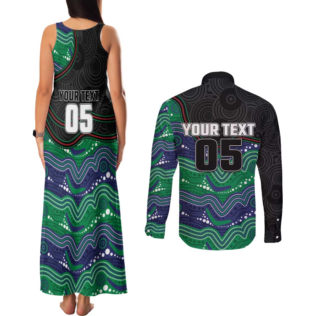 Custom Warriors Couples Matching Tank Maxi Dress and Long Sleeve Button Shirt Tiki Mascot With Aboriginal Indigenous