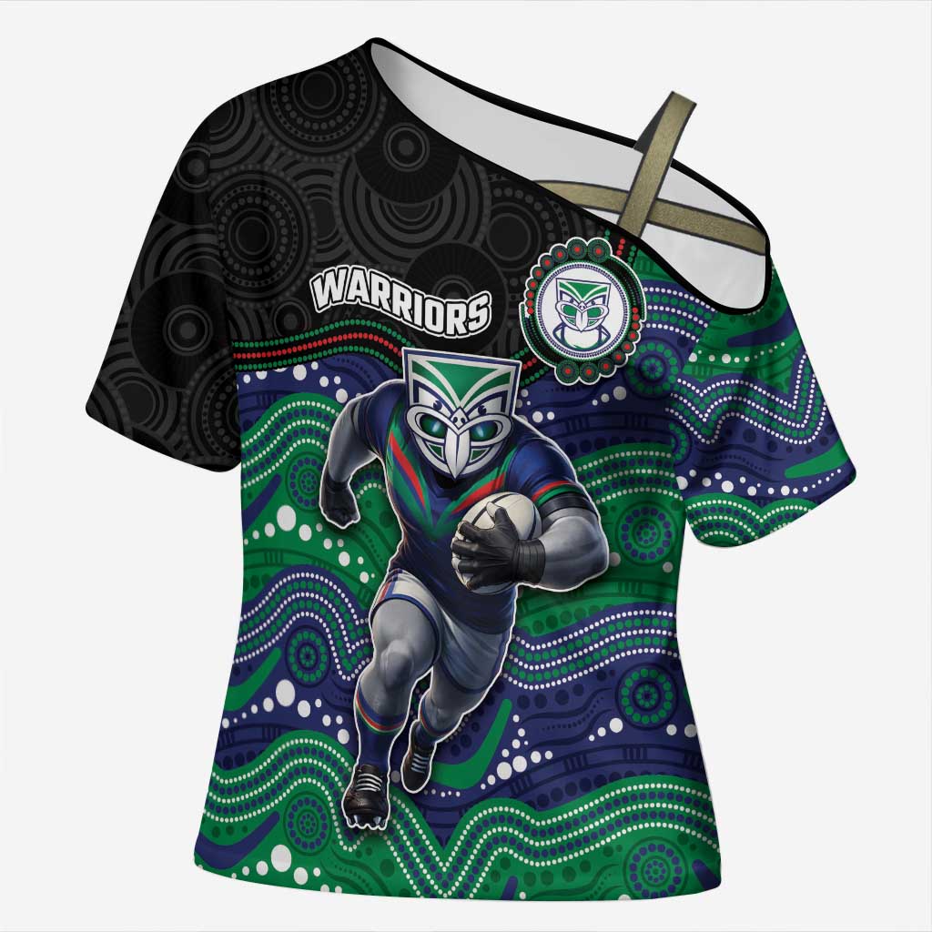 Custom Warriors Cross Shoulder Shirt Tiki Mascot With Aboriginal Indigenous
