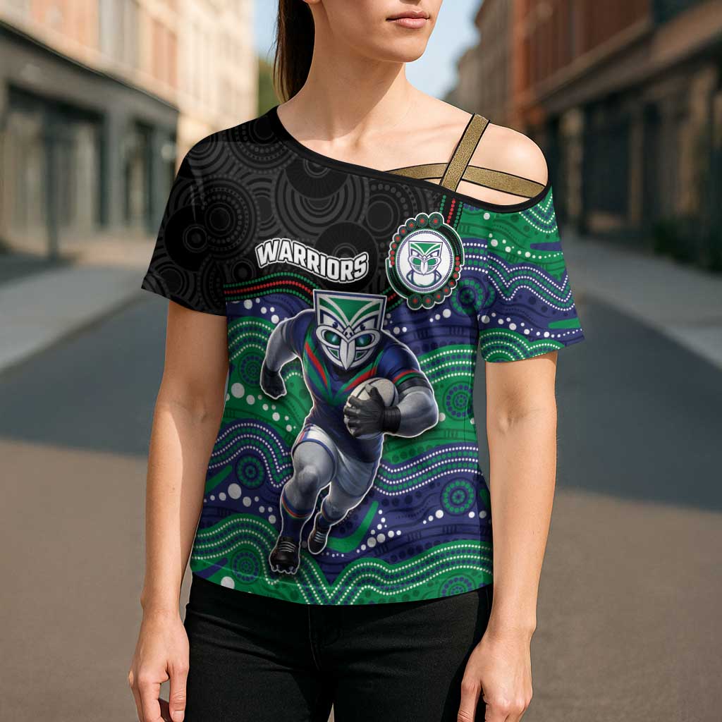 Custom Warriors Cross Shoulder Shirt Tiki Mascot With Aboriginal Indigenous