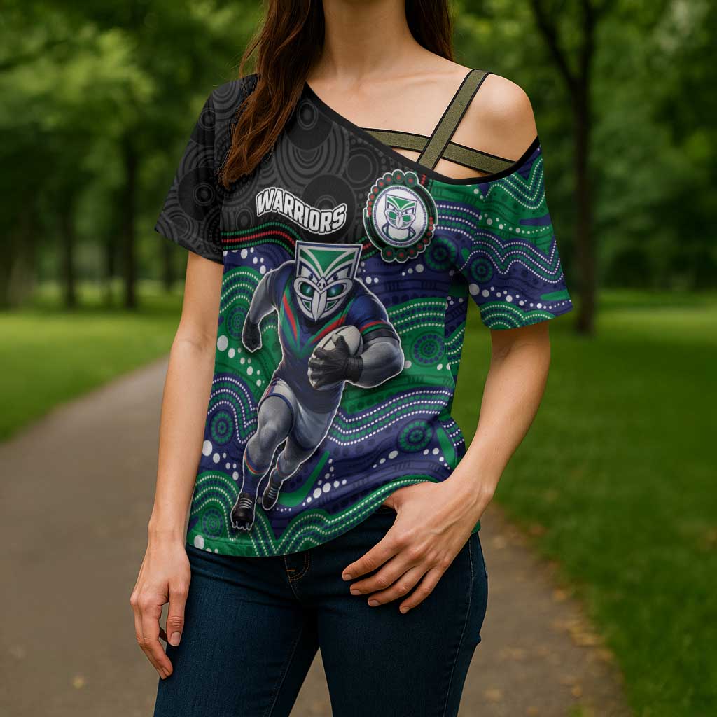 Custom Warriors Cross Shoulder Shirt Tiki Mascot With Aboriginal Indigenous