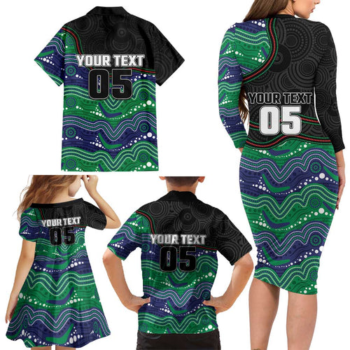 Custom Warriors Family Matching Long Sleeve Bodycon Dress and Hawaiian Shirt Tiki Mascot With Aboriginal Indigenous