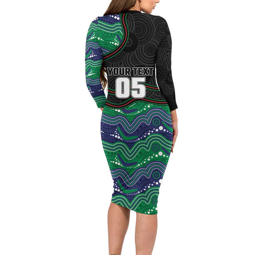 Custom Warriors Family Matching Long Sleeve Bodycon Dress and Hawaiian Shirt Tiki Mascot With Aboriginal Indigenous
