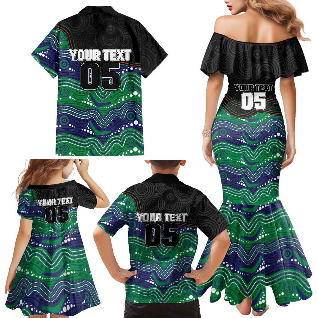 Custom Warriors Family Matching Mermaid Dress and Hawaiian Shirt Tiki Mascot With Aboriginal Indigenous
