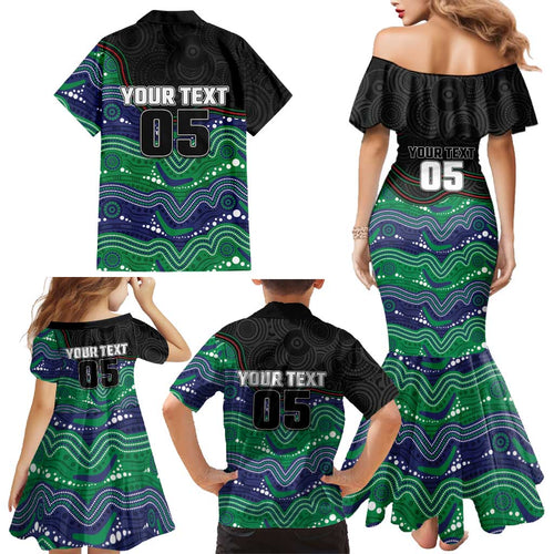 Custom Warriors Family Matching Mermaid Dress and Hawaiian Shirt Tiki Mascot With Aboriginal Indigenous