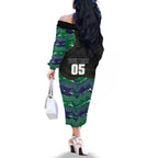 Custom Warriors Family Matching Off The Shoulder Long Sleeve Dress and Hawaiian Shirt Tiki Mascot With Aboriginal Indigenous