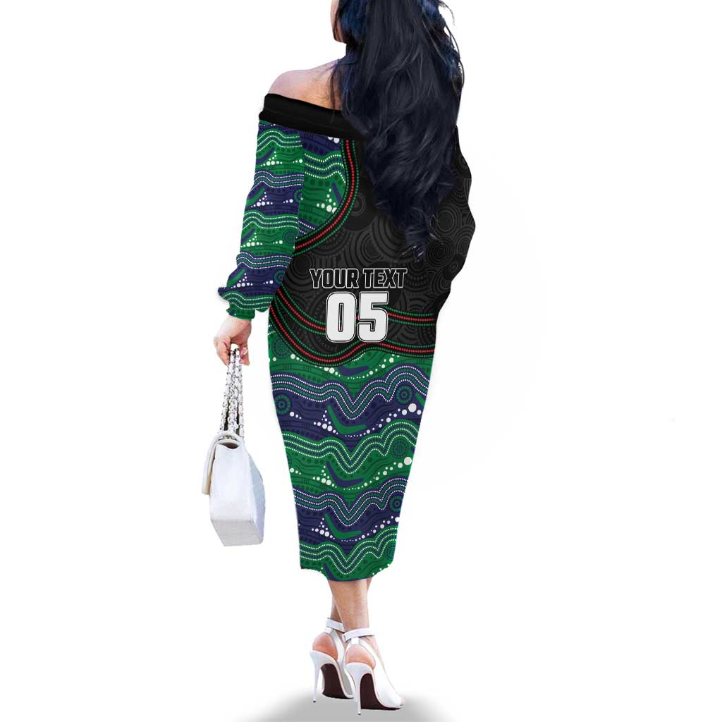 Custom Warriors Family Matching Off The Shoulder Long Sleeve Dress and Hawaiian Shirt Tiki Mascot With Aboriginal Indigenous