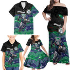 Custom Warriors Family Matching Off Shoulder Maxi Dress and Hawaiian Shirt Tiki Mascot With Aboriginal Indigenous