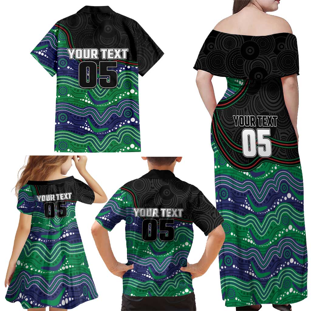 Custom Warriors Family Matching Off Shoulder Maxi Dress and Hawaiian Shirt Tiki Mascot With Aboriginal Indigenous