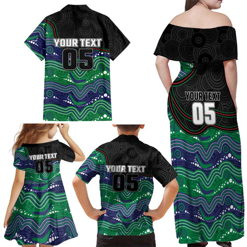 Custom Warriors Family Matching Off Shoulder Maxi Dress and Hawaiian Shirt Tiki Mascot With Aboriginal Indigenous