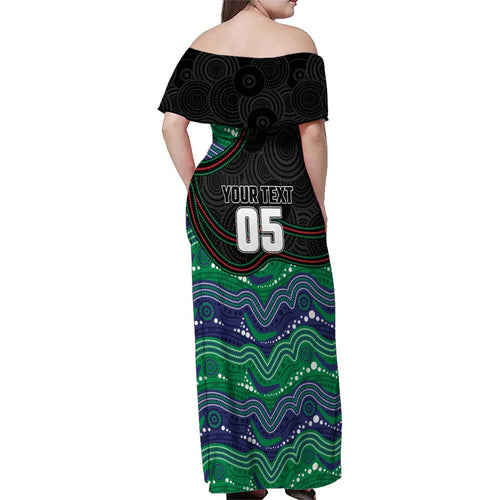 Custom Warriors Family Matching Off Shoulder Maxi Dress and Hawaiian Shirt Tiki Mascot With Aboriginal Indigenous
