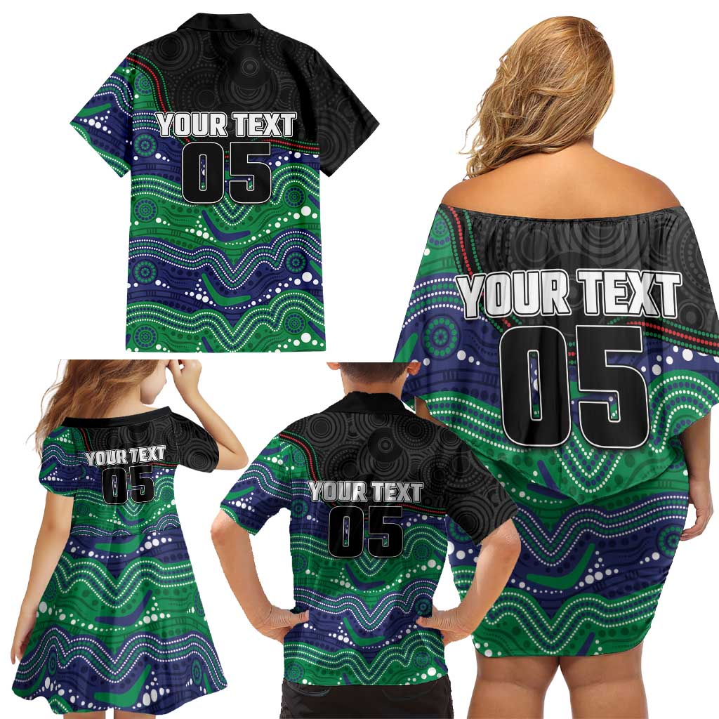Custom Warriors Family Matching Off Shoulder Short Dress and Hawaiian Shirt Tiki Mascot With Aboriginal Indigenous