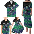 Custom Warriors Family Matching Puletasi and Hawaiian Shirt Tiki Mascot With Aboriginal Indigenous