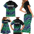 Custom Warriors Family Matching Short Sleeve Bodycon Dress and Hawaiian Shirt Tiki Mascot With Aboriginal Indigenous