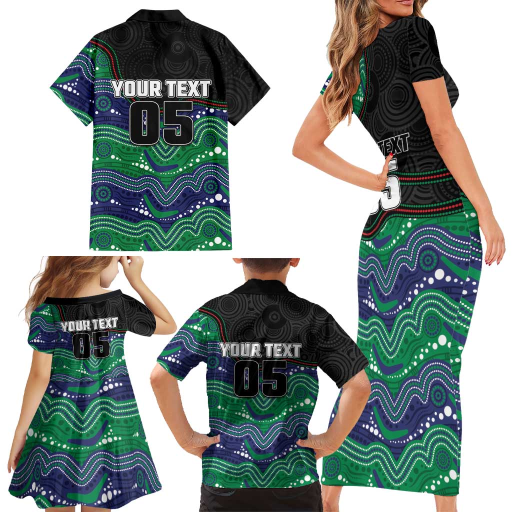 Custom Warriors Family Matching Short Sleeve Bodycon Dress and Hawaiian Shirt Tiki Mascot With Aboriginal Indigenous