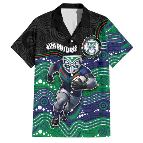 Custom Warriors Family Matching Short Sleeve Bodycon Dress and Hawaiian Shirt Tiki Mascot With Aboriginal Indigenous