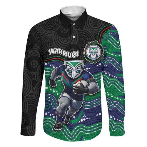 Custom Warriors Family Matching Short Sleeve Bodycon Dress and Hawaiian Shirt Tiki Mascot With Aboriginal Indigenous