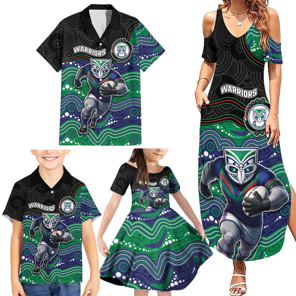 Custom Warriors Family Matching Summer Maxi Dress and Hawaiian Shirt Tiki Mascot With Aboriginal Indigenous