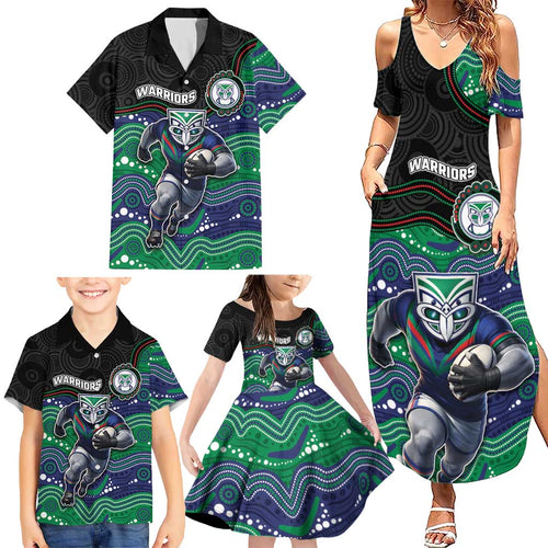 Custom Warriors Family Matching Summer Maxi Dress and Hawaiian Shirt Tiki Mascot With Aboriginal Indigenous