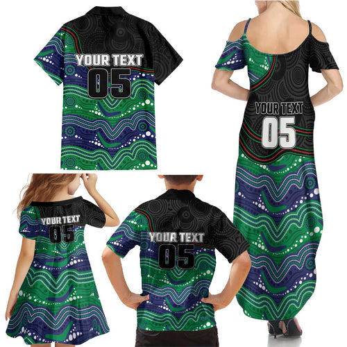Custom Warriors Family Matching Summer Maxi Dress and Hawaiian Shirt Tiki Mascot With Aboriginal Indigenous