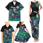 Custom Warriors Family Matching Tank Maxi Dress and Hawaiian Shirt Tiki Mascot With Aboriginal Indigenous