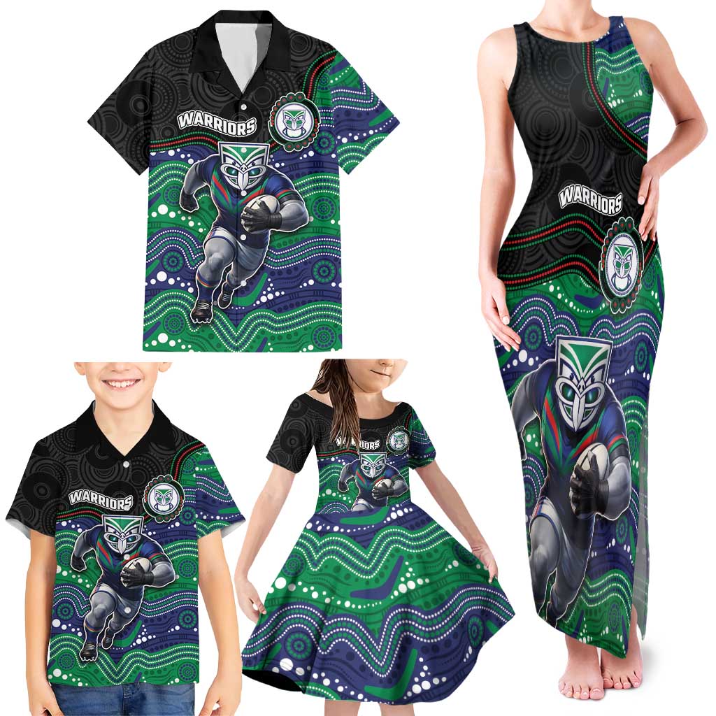 Custom Warriors Family Matching Tank Maxi Dress and Hawaiian Shirt Tiki Mascot With Aboriginal Indigenous