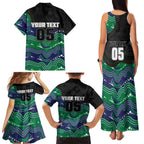 Custom Warriors Family Matching Tank Maxi Dress and Hawaiian Shirt Tiki Mascot With Aboriginal Indigenous