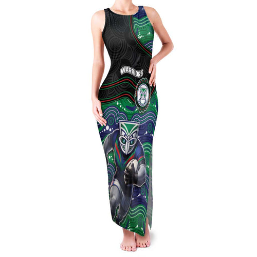 Custom Warriors Family Matching Tank Maxi Dress and Hawaiian Shirt Tiki Mascot With Aboriginal Indigenous