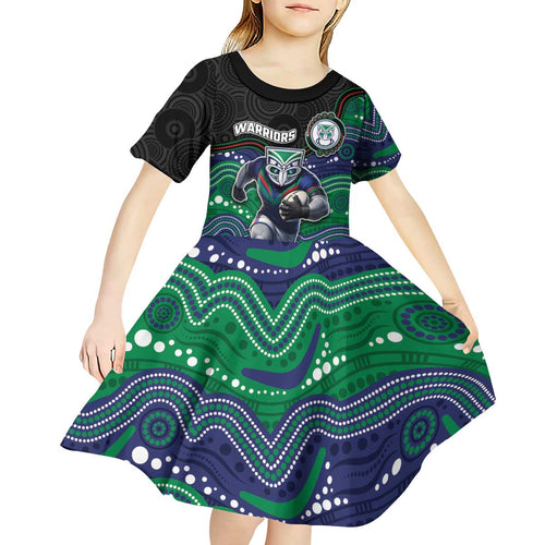 Custom Warriors Kid Short Sleeve Dress Tiki Mascot With Aboriginal Indigenous
