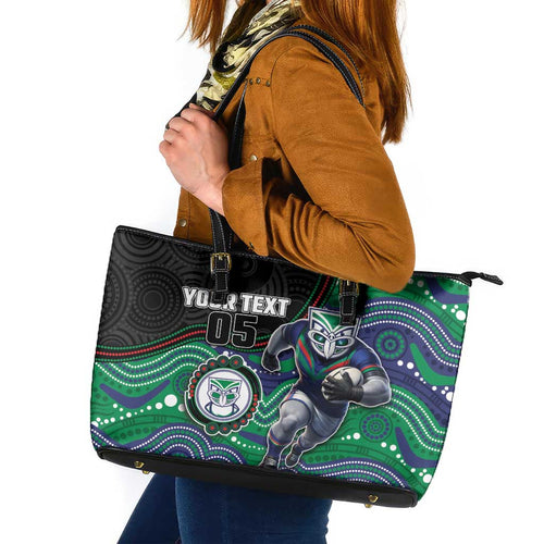 Custom Warriors Leather Tote Bag Tiki Mascot With Aboriginal Indigenous