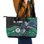 Custom Warriors Leather Tote Bag Tiki Mascot With Aboriginal Indigenous
