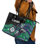 Custom Warriors Leather Tote Bag Tiki Mascot With Aboriginal Indigenous