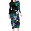 Custom Warriors Long Sleeve Bodycon Dress Tiki Mascot With Aboriginal Indigenous