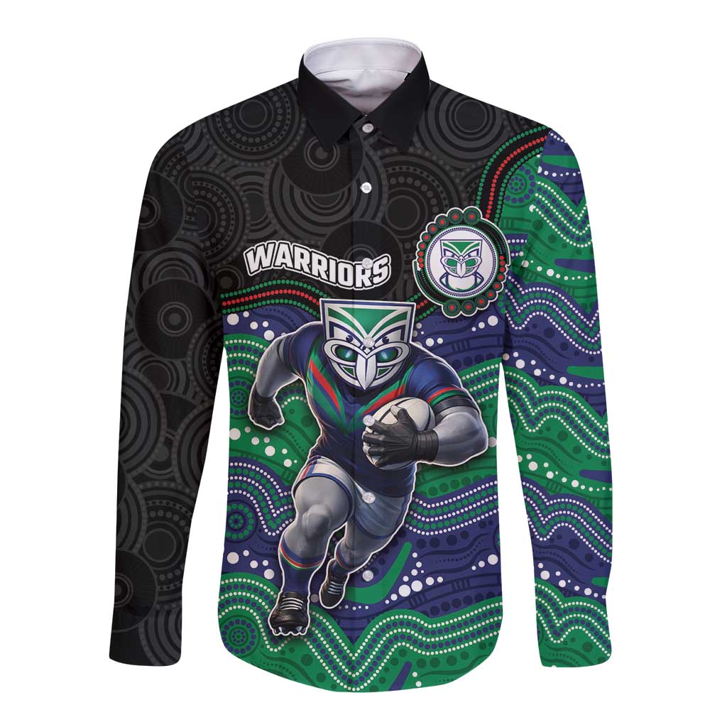 Custom Warriors Long Sleeve Button Shirt Tiki Mascot With Aboriginal Indigenous