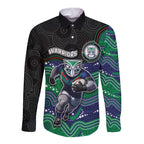 Custom Warriors Long Sleeve Button Shirt Tiki Mascot With Aboriginal Indigenous