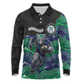 Custom Warriors Long Sleeve Polo Shirt Tiki Mascot With Aboriginal Indigenous