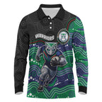 Custom Warriors Long Sleeve Polo Shirt Tiki Mascot With Aboriginal Indigenous