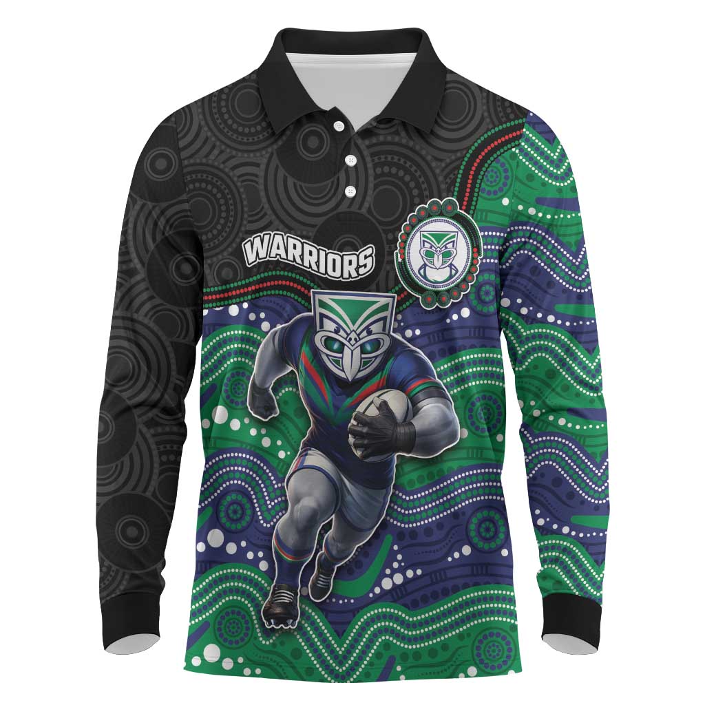 Custom Warriors Long Sleeve Polo Shirt Tiki Mascot With Aboriginal Indigenous