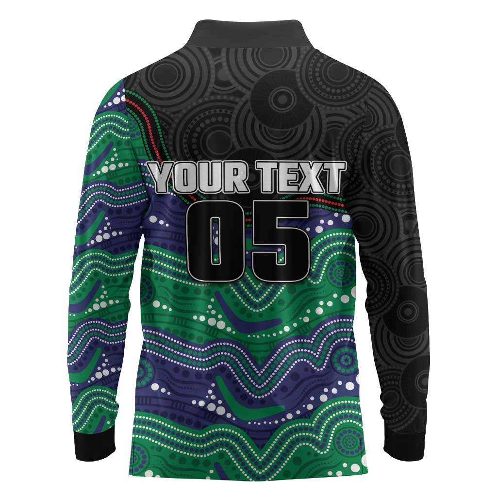 Custom Warriors Long Sleeve Polo Shirt Tiki Mascot With Aboriginal Indigenous