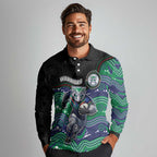 Custom Warriors Long Sleeve Polo Shirt Tiki Mascot With Aboriginal Indigenous