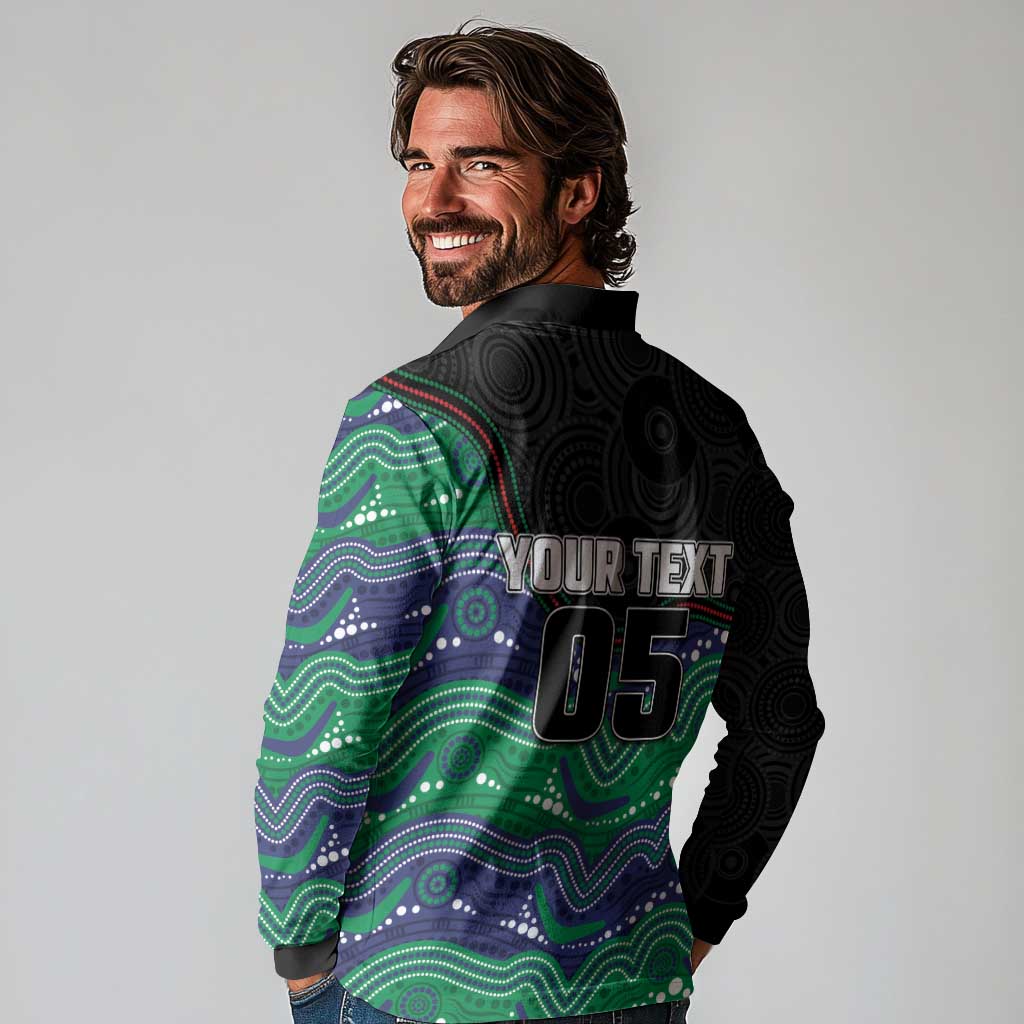 Custom Warriors Long Sleeve Polo Shirt Tiki Mascot With Aboriginal Indigenous