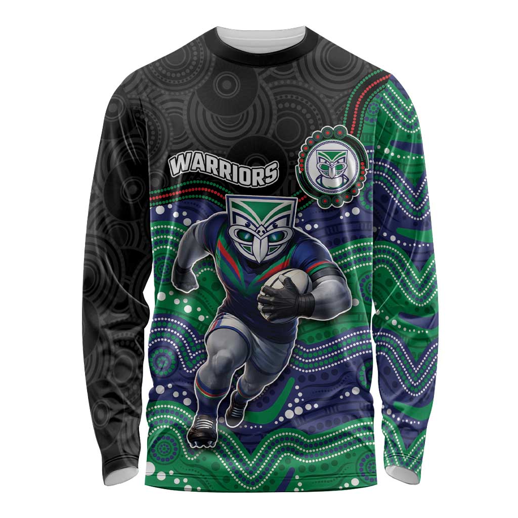 Custom Warriors Long Sleeve Shirt Tiki Mascot With Aboriginal Indigenous