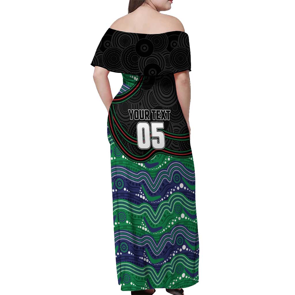 Custom Warriors Off Shoulder Maxi Dress Tiki Mascot With Aboriginal Indigenous