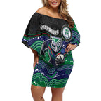 Custom Warriors Off Shoulder Short Dress Tiki Mascot With Aboriginal Indigenous