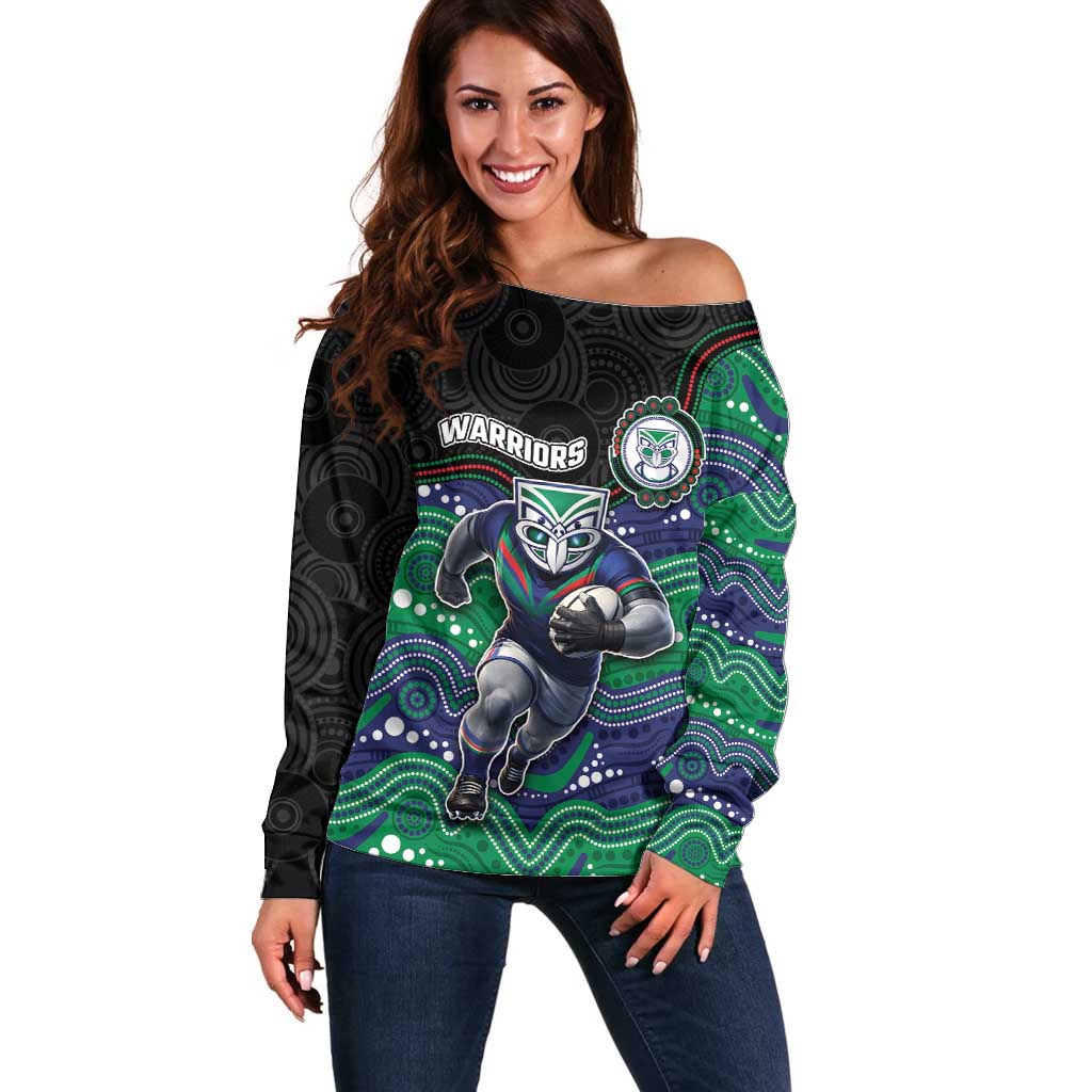 Custom Warriors Off Shoulder Sweater Tiki Mascot With Aboriginal Indigenous