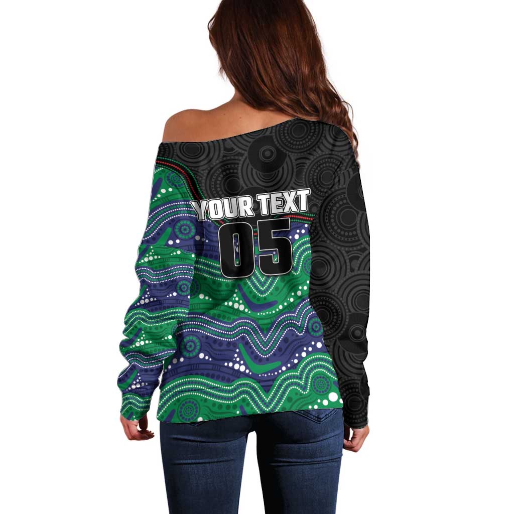 Custom Warriors Off Shoulder Sweater Tiki Mascot With Aboriginal Indigenous