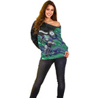 Custom Warriors Off Shoulder Sweater Tiki Mascot With Aboriginal Indigenous